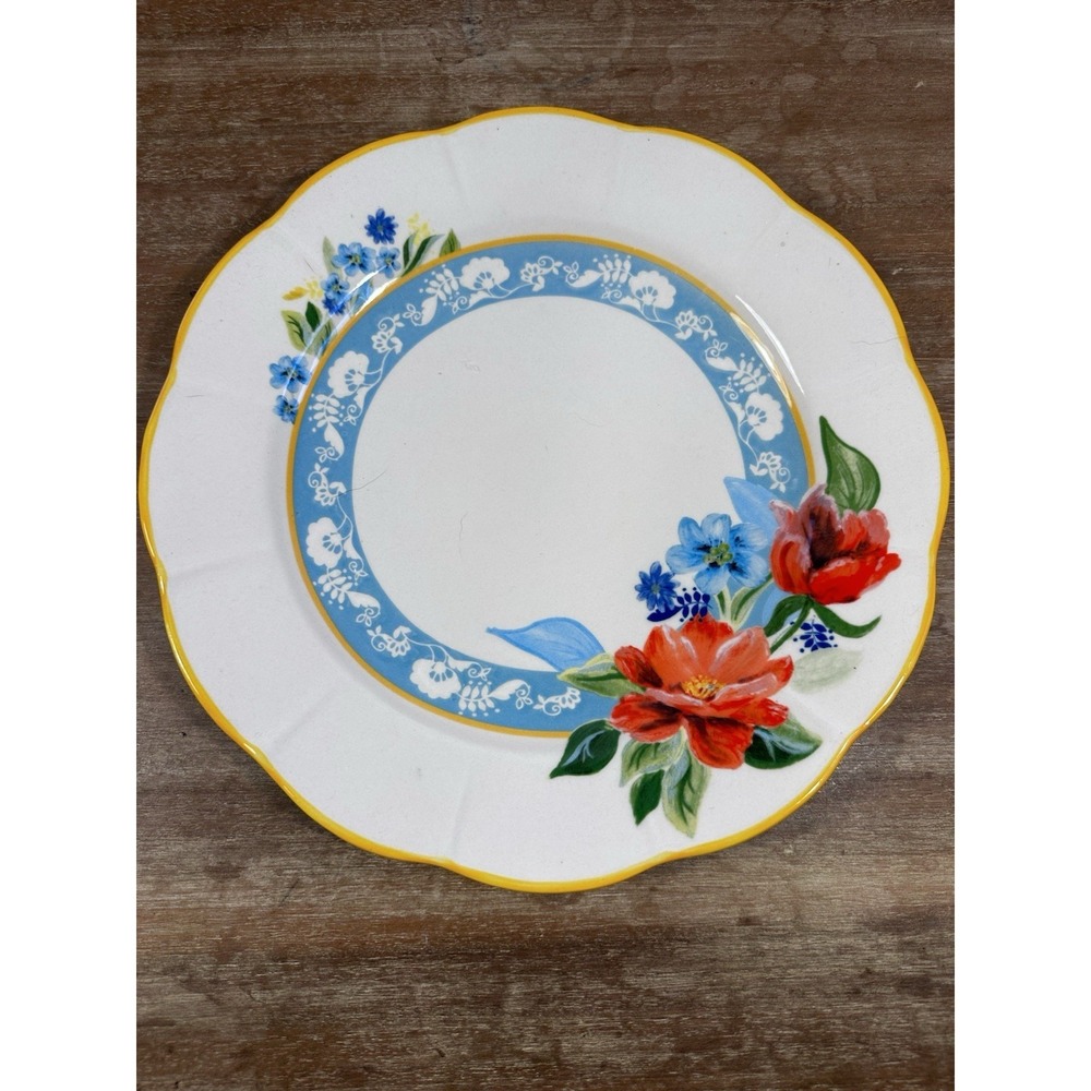 Pioneer Woman SPRING BOUQUET Dinner Plate White Yellow Pink Green Teal 10.5"